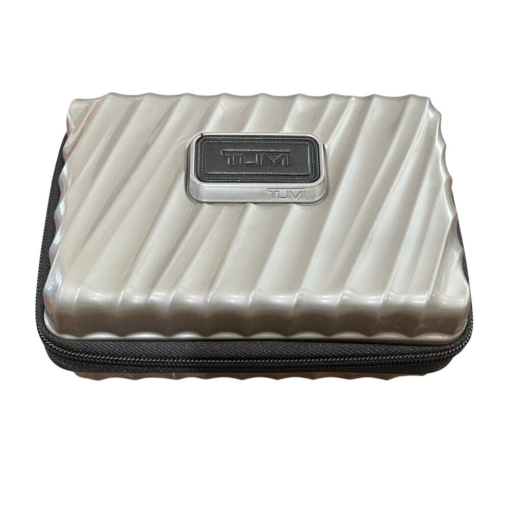 Tumi For Delta Silver Gray Small Zip Hard Shell Amenity Travel Bag Case